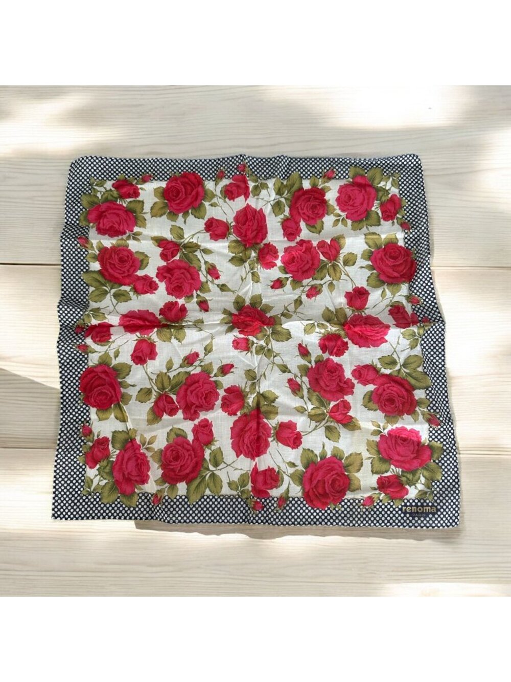 RENOMA Paris Floral Rose Print 16" by 16" Cotton Scarf